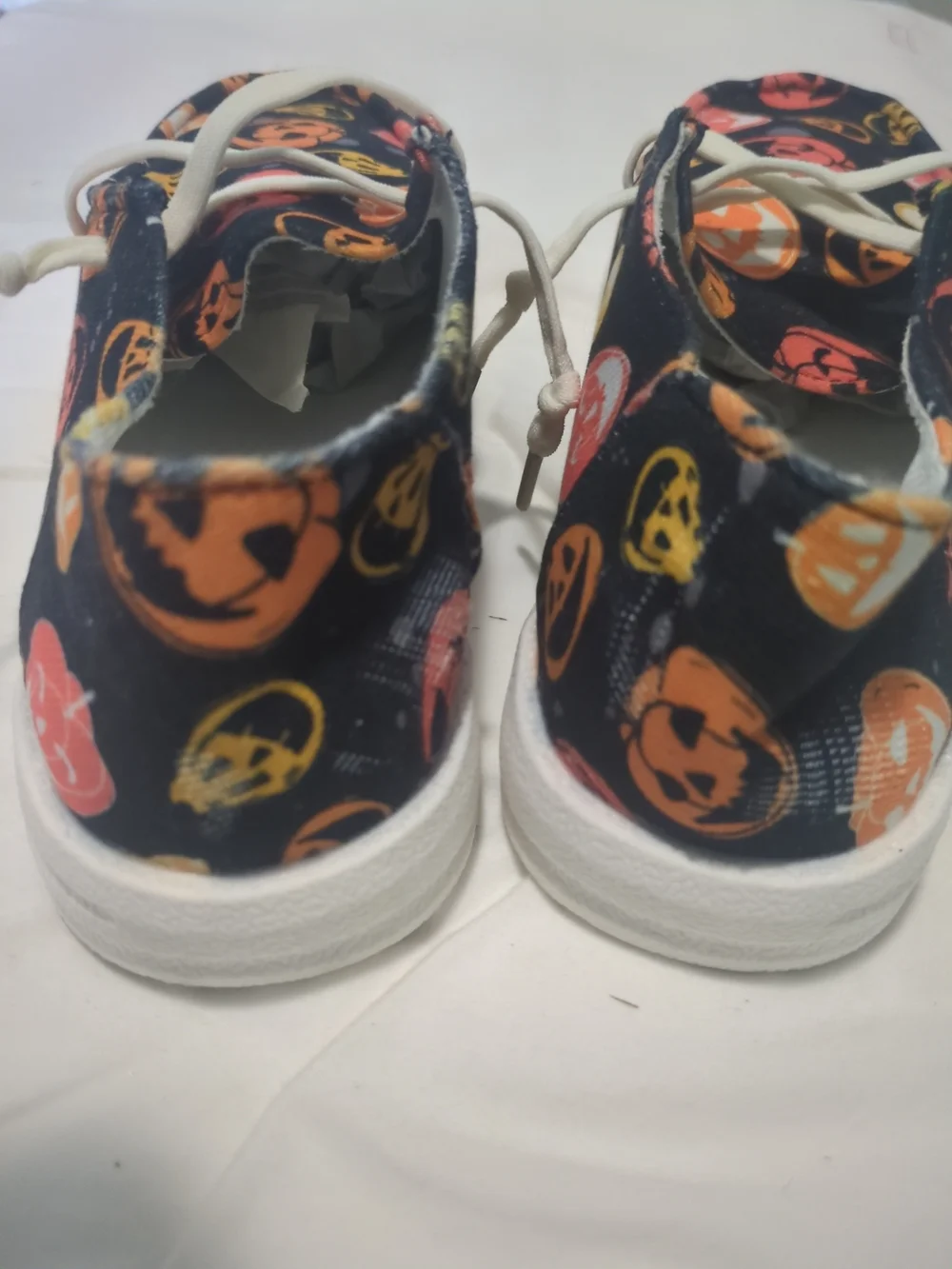 Ladies Black Halloween Pumpkin Print Slip-On Shoes